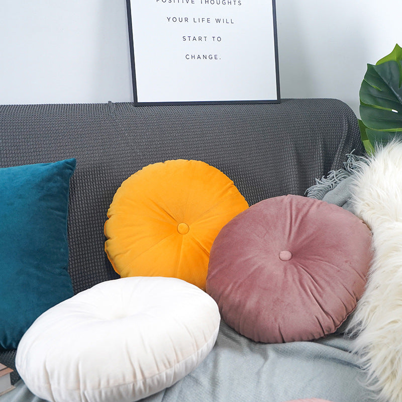 Round decorative velvet seat cushion with button center detail and extra soft plush cover Bowlift