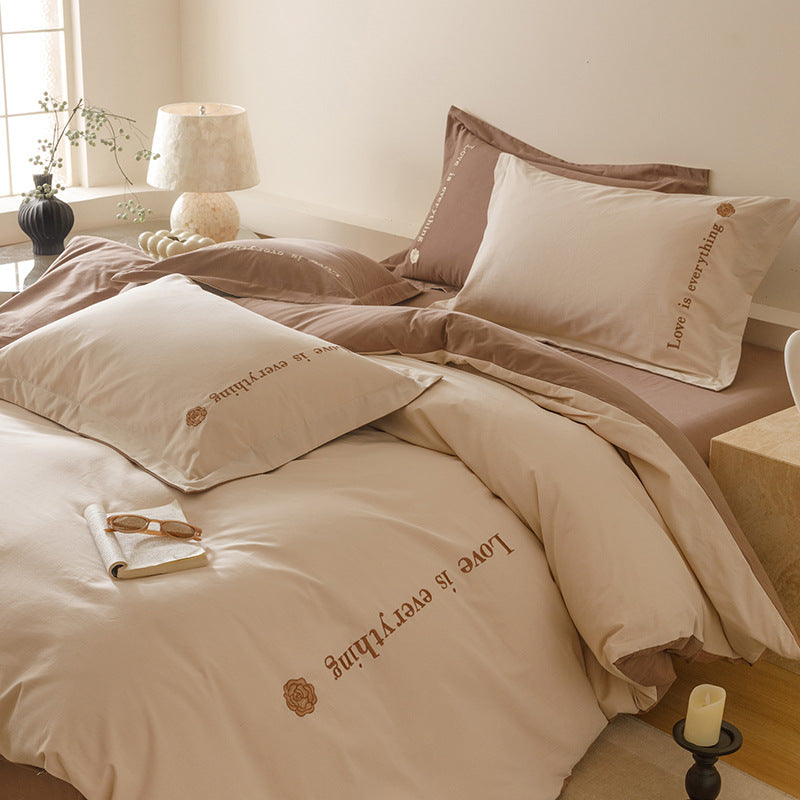 Cotton bedding set, 4-piece, geometric pattern