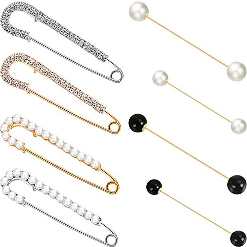 Decorative Pearl and Rhinestone Safety Pin Set Bowlift