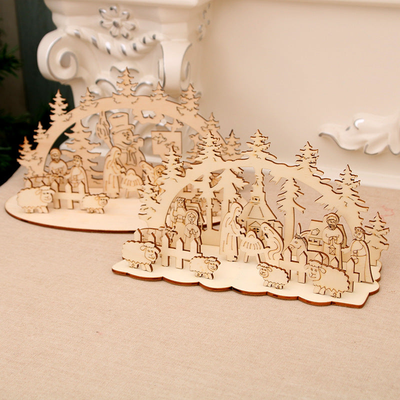 Decorative Wooden Christmas Scene Ornaments Bowlift