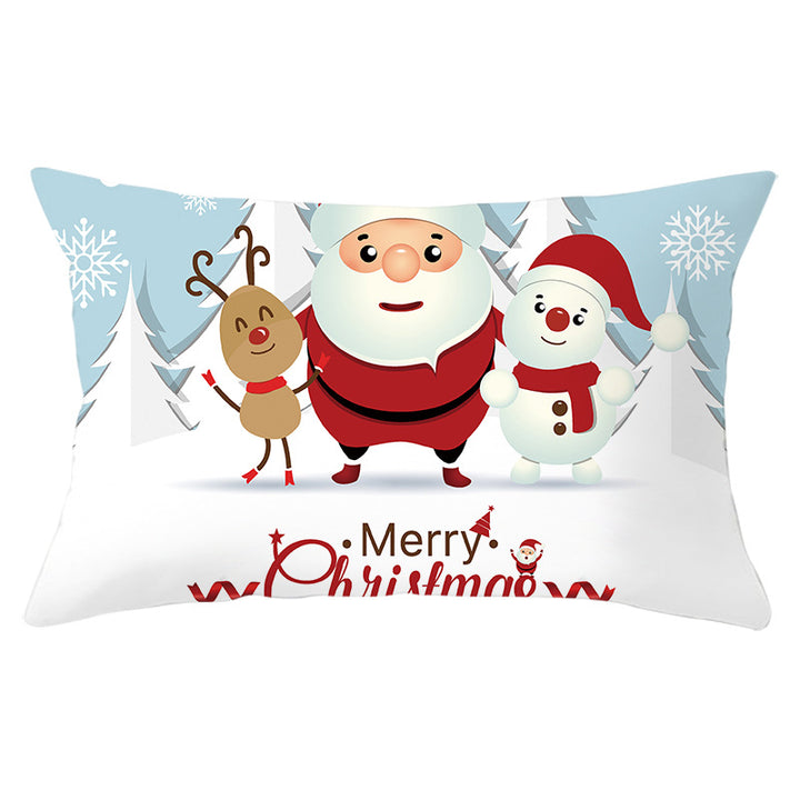 Rectangular Winter Deer Scenic Lumbar Pillow Cover with Linen-Texture and Concealed Zipper