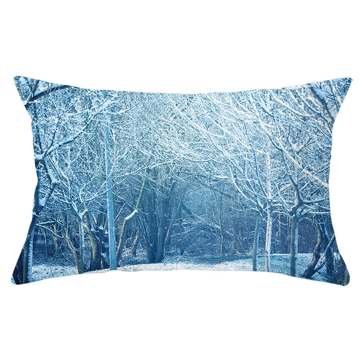 Rectangular Winter Deer Scenic Lumbar Pillow Cover with Linen-Texture and Concealed Zipper