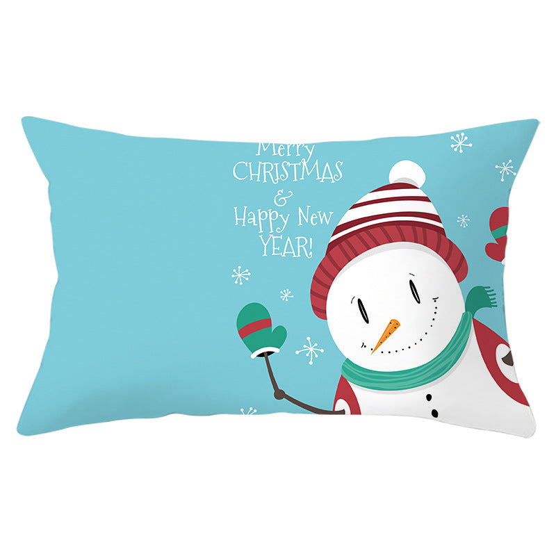 Rectangular Winter Deer Scenic Lumbar Pillow Cover with Linen-Texture and Concealed Zipper