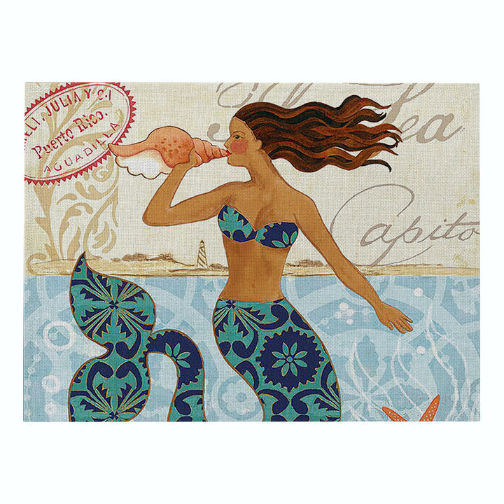Nautical Mermaid Vintage Canvas Wall Art Print