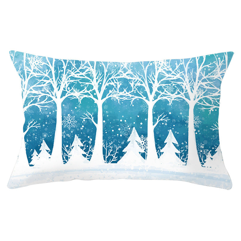 Rectangular Winter Deer Scenic Lumbar Pillow Cover with Linen-Texture and Concealed Zipper