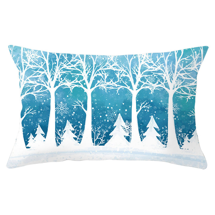 Rectangular Winter Deer Scenic Lumbar Pillow Cover with Linen-Texture and Concealed Zipper