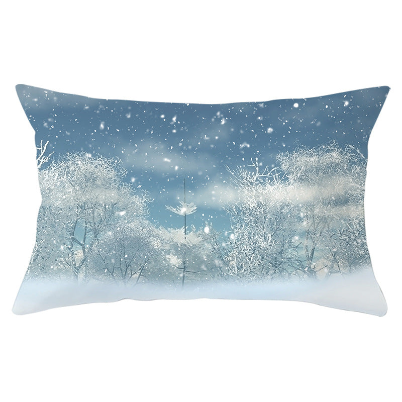 Rectangular Winter Deer Scenic Lumbar Pillow Cover with Linen-Texture and Concealed Zipper