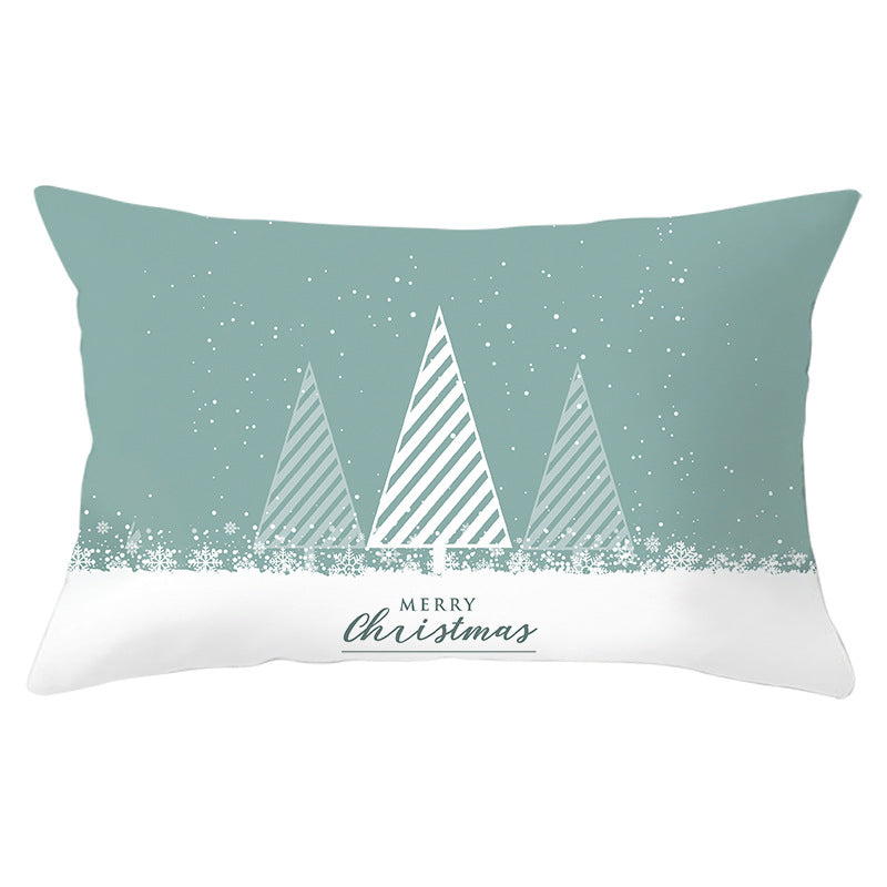 Rectangular Winter Deer Scenic Lumbar Pillow Cover with Linen-Texture and Concealed Zipper