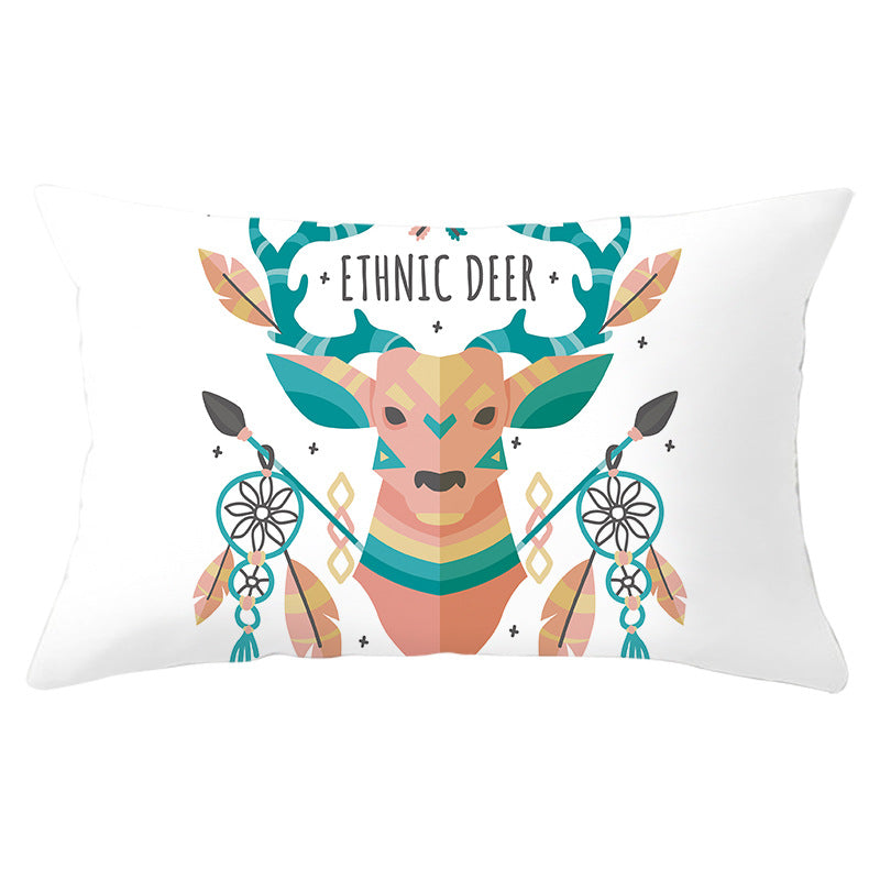 Rectangular Winter Deer Scenic Lumbar Pillow Cover with Linen-Texture and Concealed Zipper