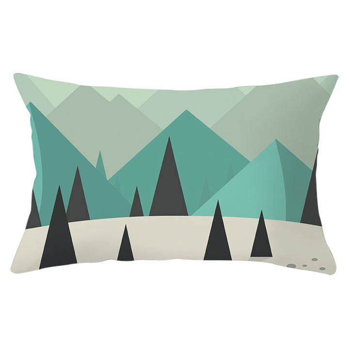 Rectangular Winter Deer Scenic Lumbar Pillow Cover with Linen-Texture and Concealed Zipper