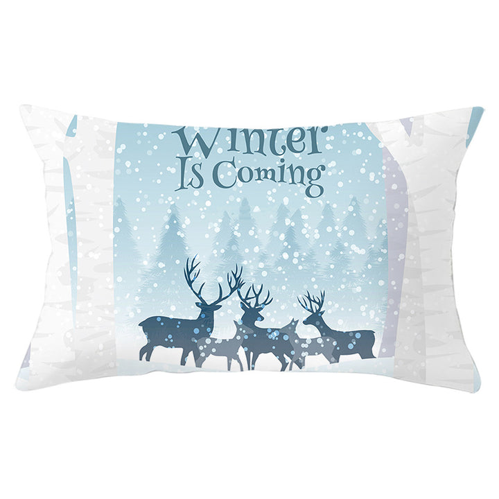 Rectangular Winter Deer Scenic Lumbar Pillow Cover with Linen-Texture and Concealed Zipper