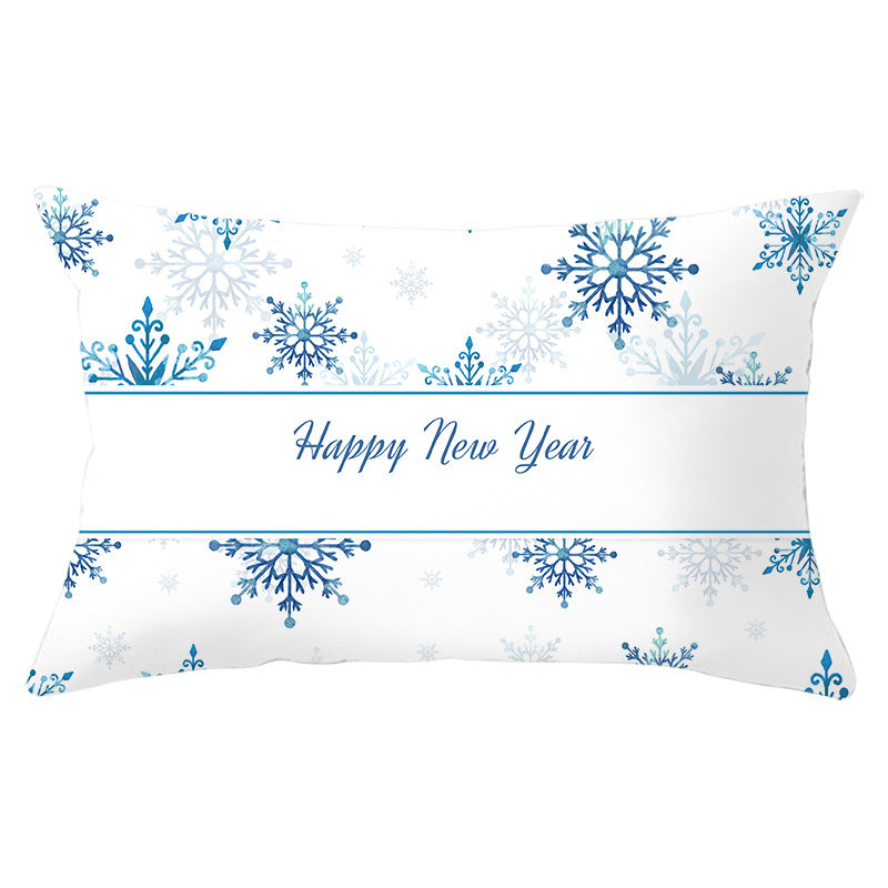 Rectangular Winter Deer Scenic Lumbar Pillow Cover with Linen-Texture and Concealed Zipper