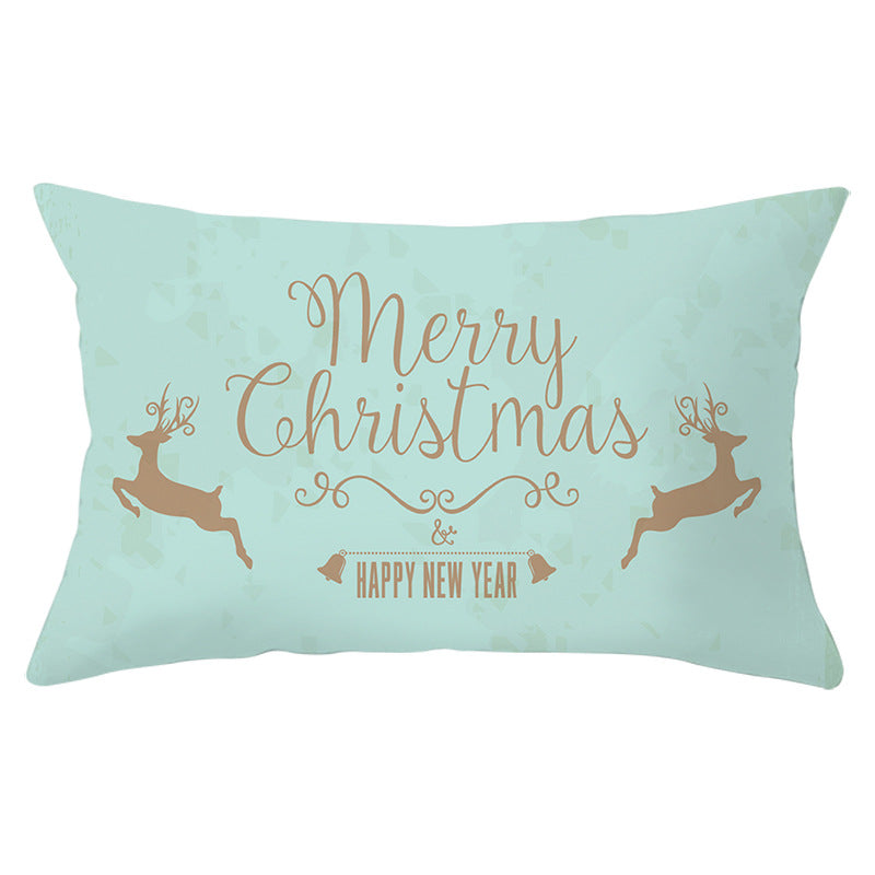 Rectangular Winter Deer Scenic Lumbar Pillow Cover with Linen-Texture and Concealed Zipper