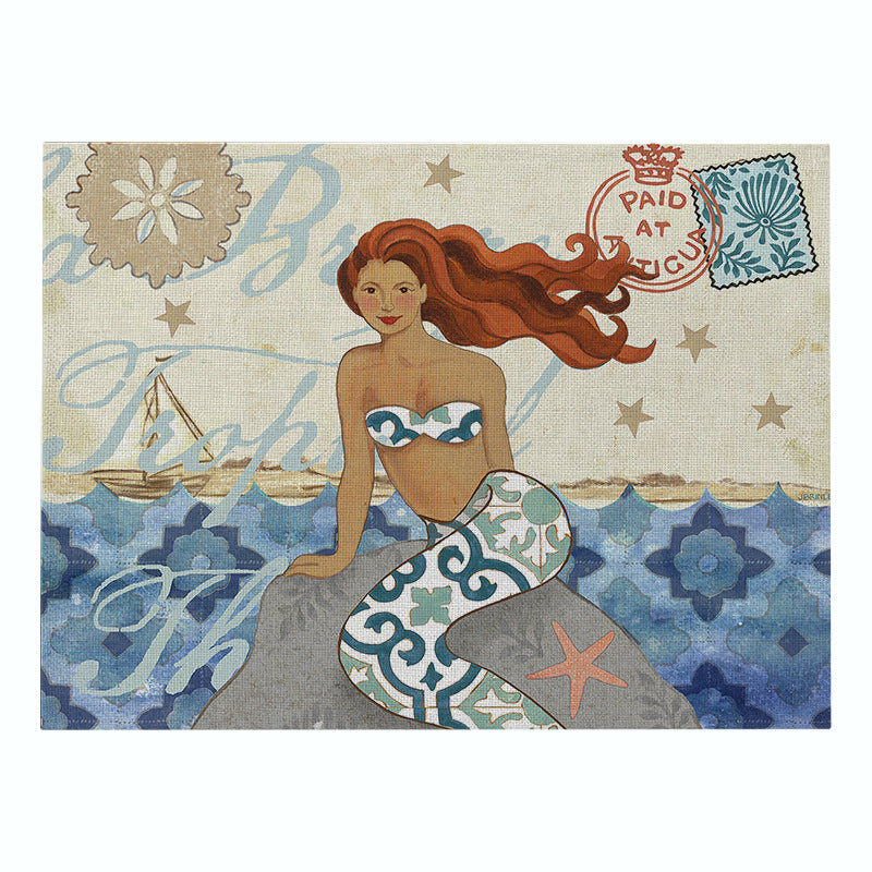 Nautical Mermaid Vintage Canvas Wall Art Print