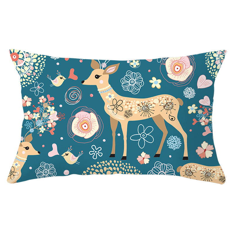 Rectangular Winter Deer Scenic Lumbar Pillow Cover with Linen-Texture and Concealed Zipper