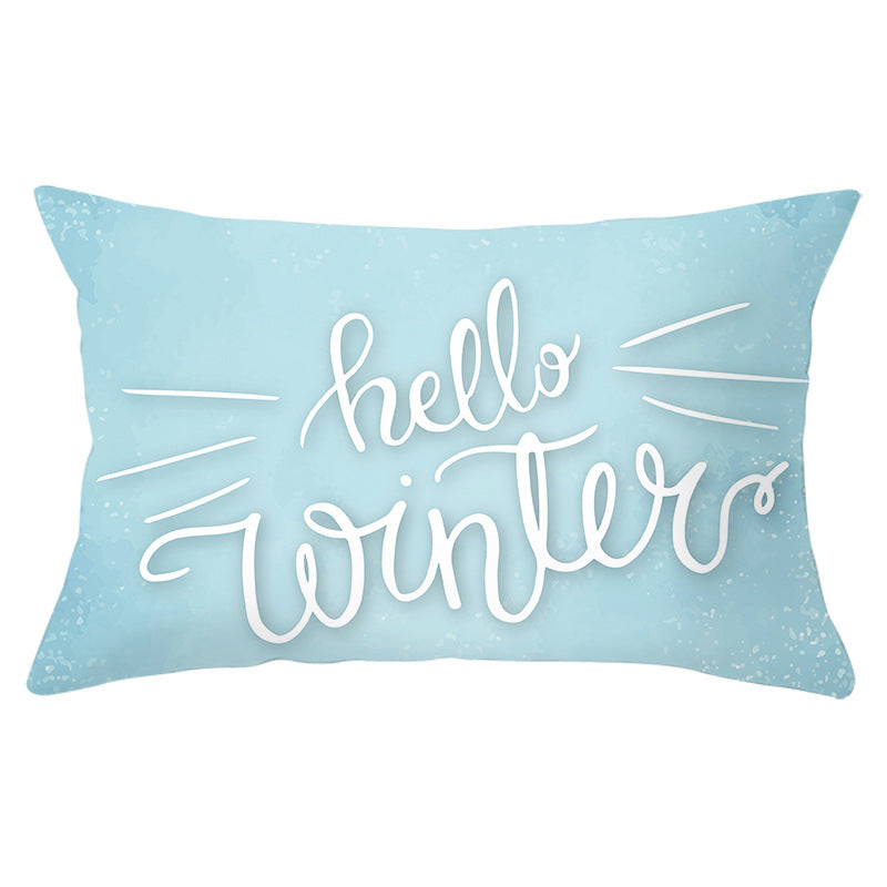 Rectangular Winter Deer Scenic Lumbar Pillow Cover with Linen-Texture and Concealed Zipper