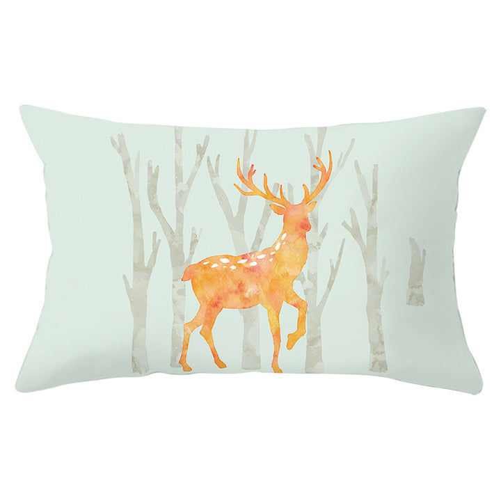 Rectangular Winter Deer Scenic Lumbar Pillow Cover with Linen-Texture and Concealed Zipper