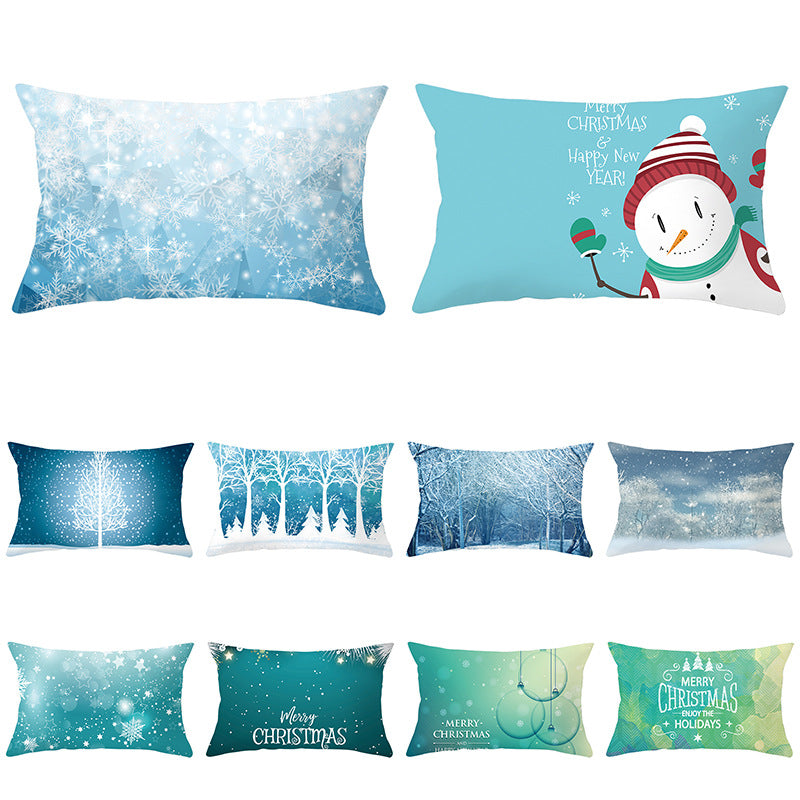 Rectangular Winter Deer Scenic Lumbar Pillow Cover with Linen-Texture and Concealed Zipper