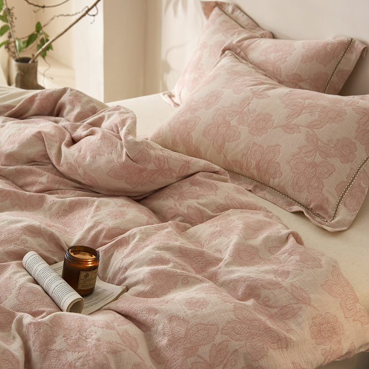Cotton-linen bedding, 4-piece, floral pattern