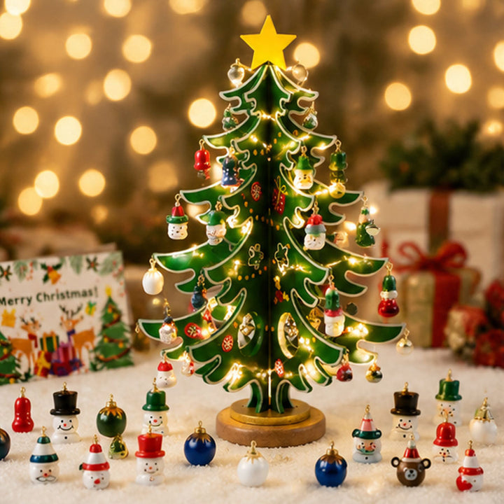 Decorative wooden Christmas tree with lighting
