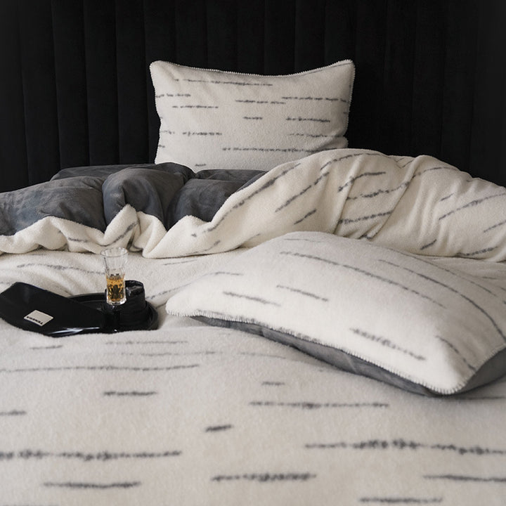 Striped bedding set, milk fleece, 4-piece, winter warm