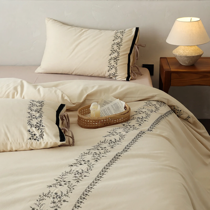 Cotton bed set, 4-piece, brushed