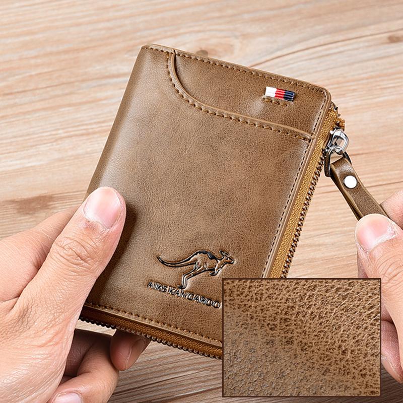 Men's RFID-Blocking Leather Wallet with Zipper Closure