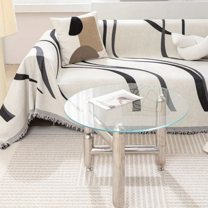 Wave-Pattern Chenille Sofa Cover with Tassels and Non-Slip Fit