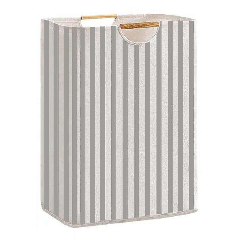 Folding laundry basket with wooden handle, large capacity