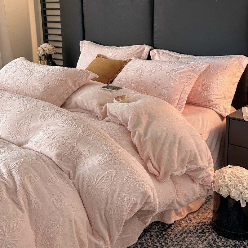 Milk fiber bedding set, 3D embossing, winter