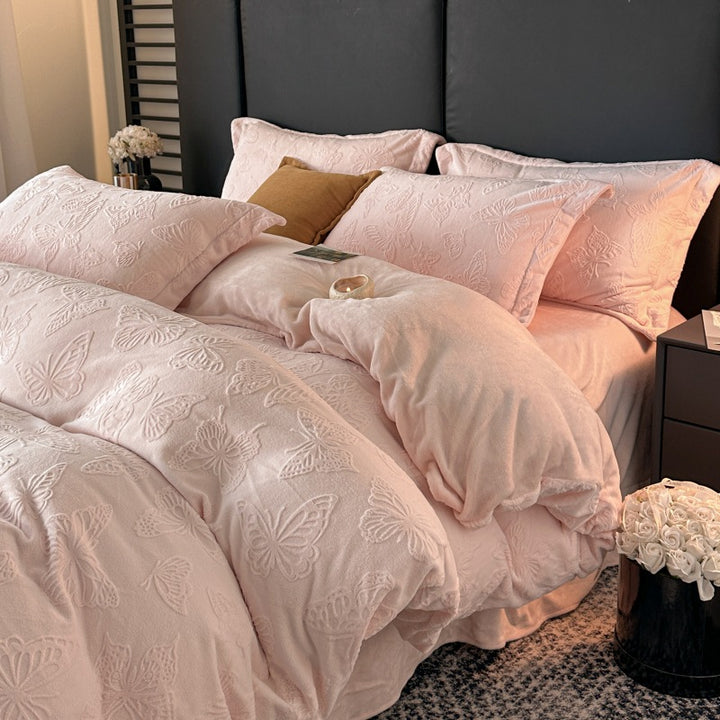 Milk fiber bedding set, 3D embossing, winter