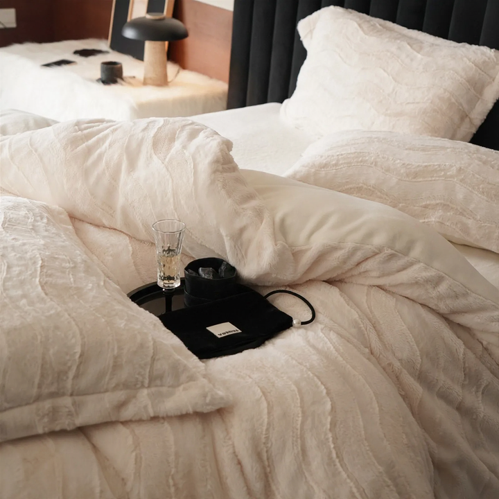 Winter bedding set, milk fleece, 4-piece, solid color