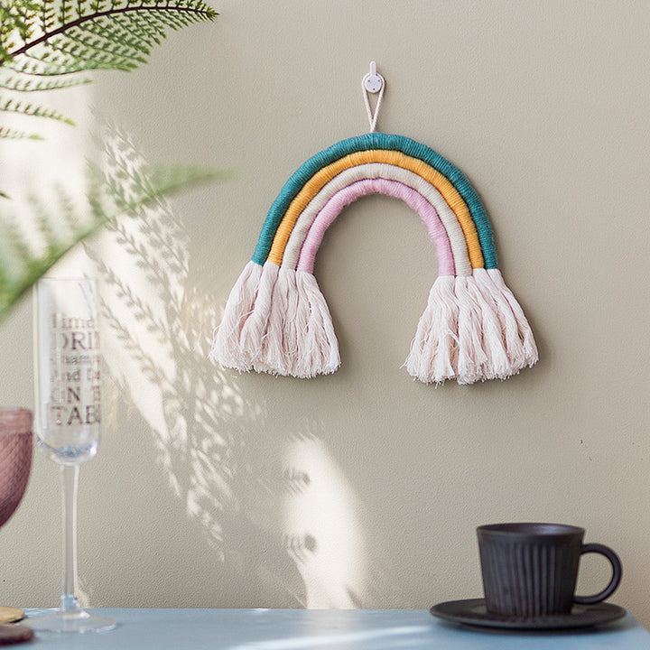 Macrame Rainbow Wall Decoration with Handmade Cotton Fringes