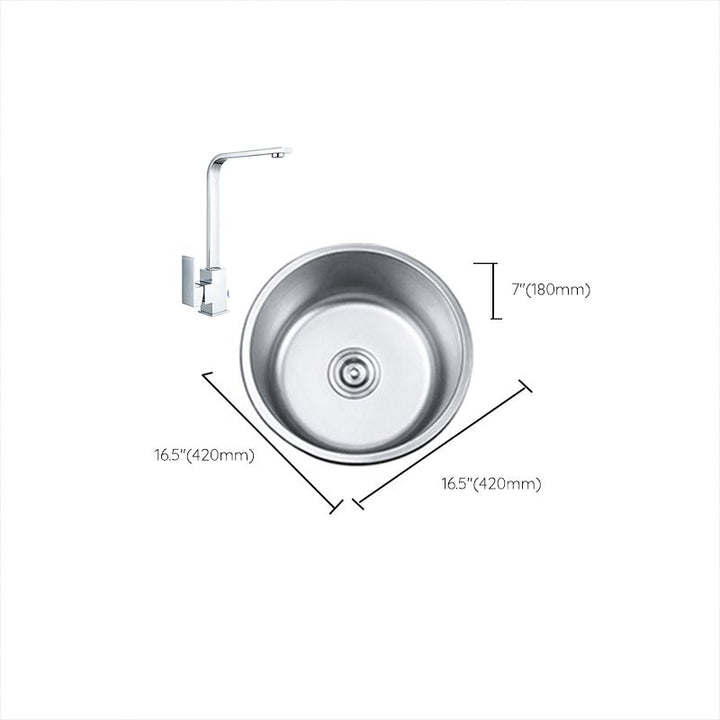 BowLift | Round Single Bowl Kitchen Sink Stainless Steel Sink with Drain Strainer Set