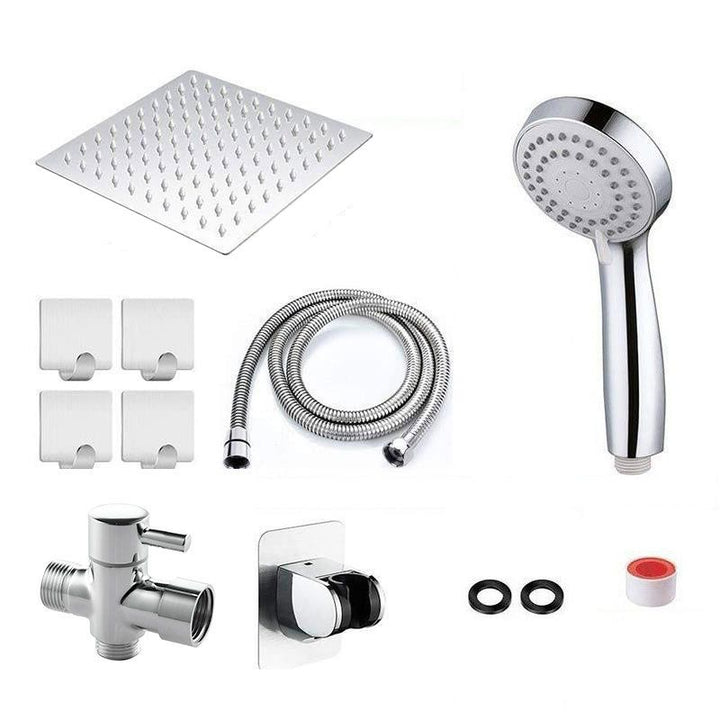 BowLift | High Pressure 8 Inch Shower Set 3-Function Hand Shower Stainless Steel Square Ceiling Shower Head