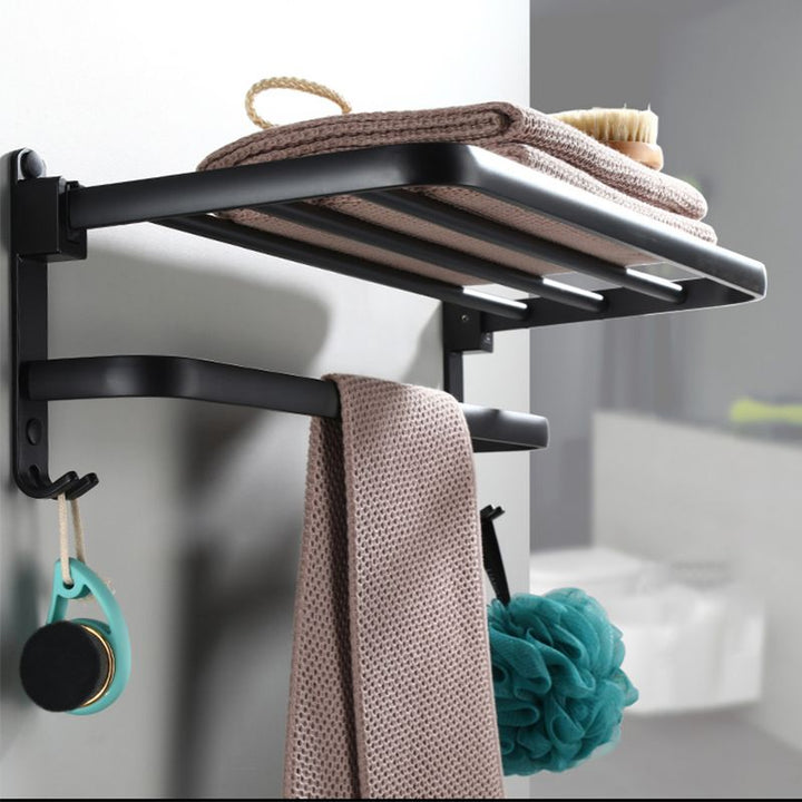 BowLift | Contemporary Bathroom Accessory Set Black Surface Bathrobe Hook/Towel Ring Bar