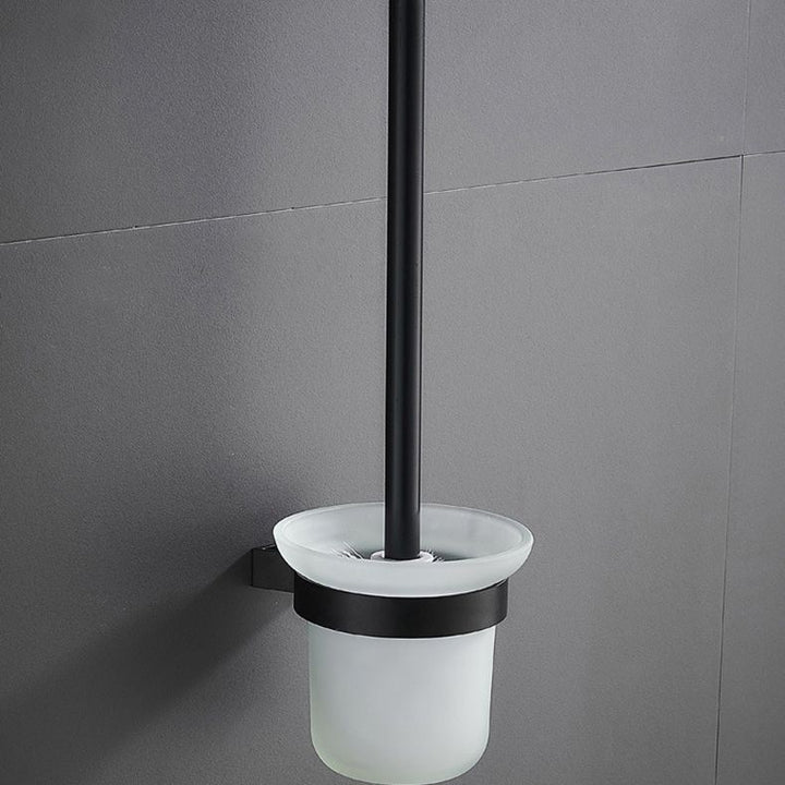 BowLift | 6-piece modern bathroom hardware set in matte black with bathroom shelf/towel holder & bathrobe hooks
