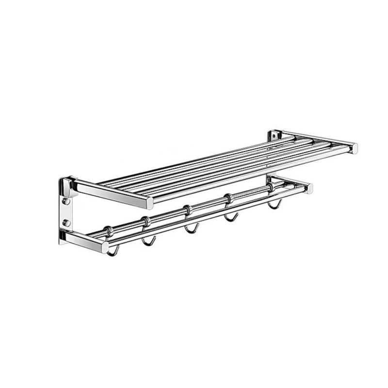 BowLift | Polished Chrome Modern Bathroom Accessory Set Silver Towel Holder/Bath Shelf