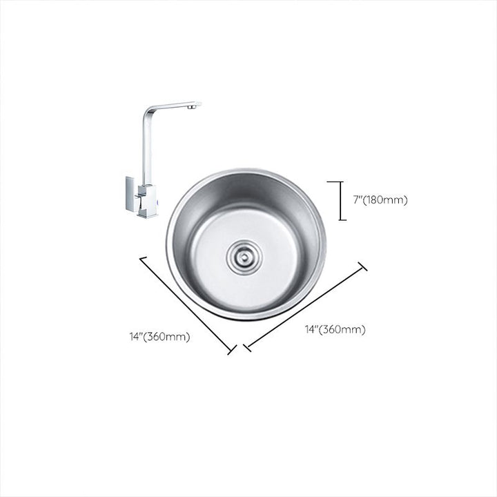 BowLift | Round Single Bowl Kitchen Sink Stainless Steel Sink with Drain Strainer Set