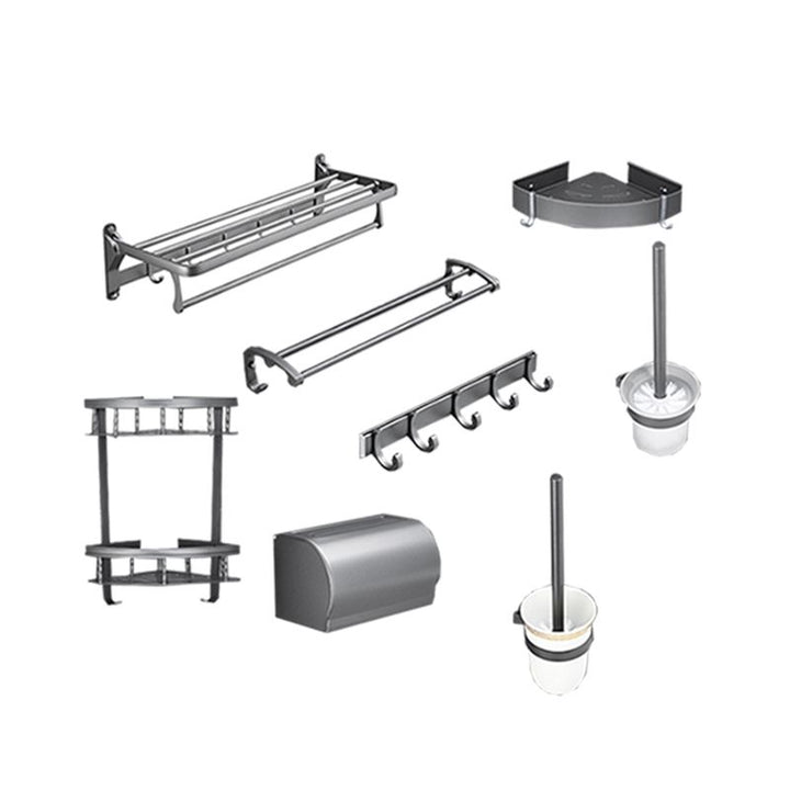 BowLift | Gray 6/7-piece modern bathroom accessory set bathroom shelf/bath towel hooks/towel bar included