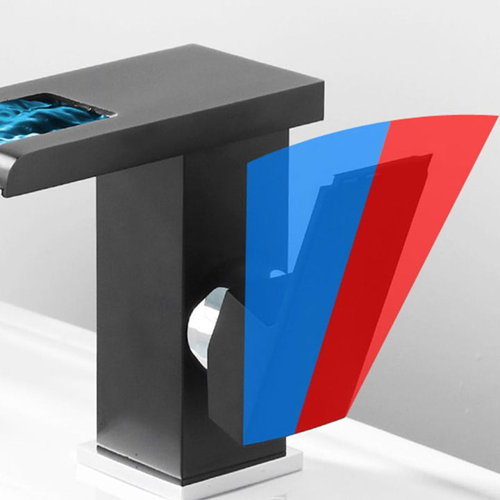 BowLift | Contemporary Square Vessel Faucet Waterfall Spout with LED Three-Color Illumination