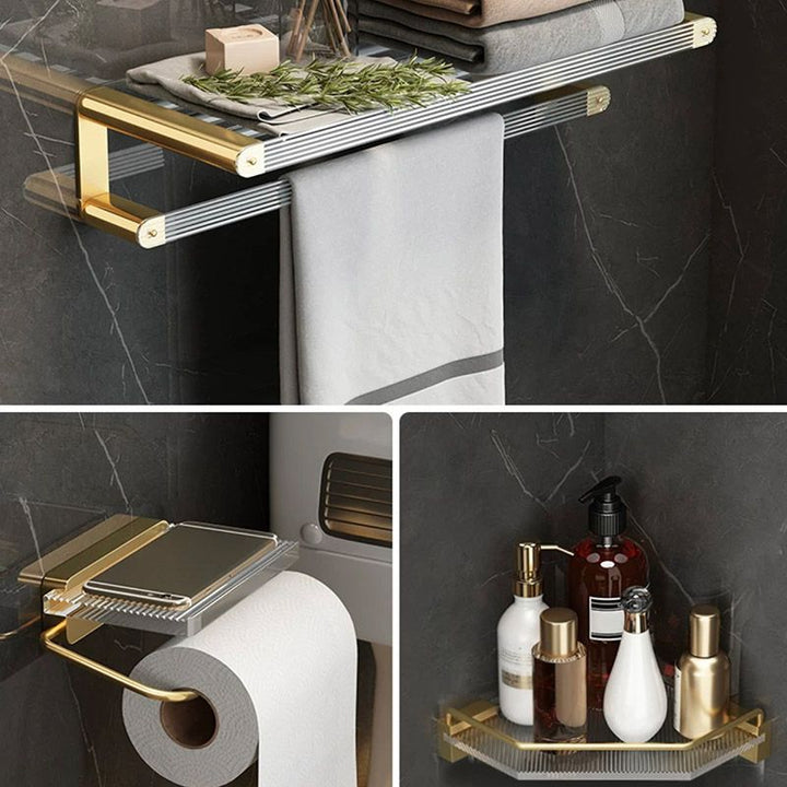 BowLift | Modern Bathroom Accessory Set Bathroom Shelf Gold Towel Holder Bathroom Hardware Set
