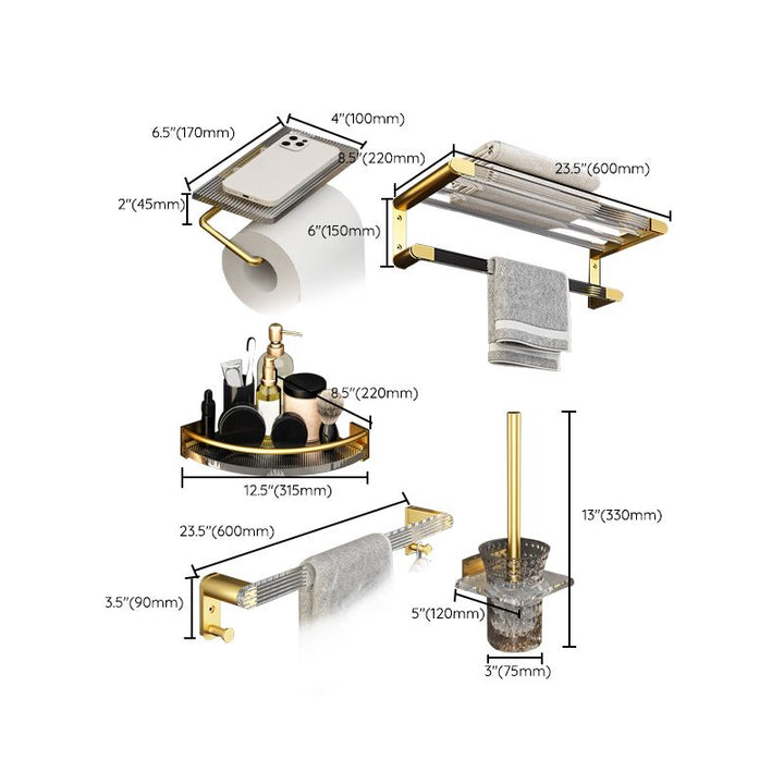 BowLift | 6-piece bathroom accessory set made of gold-colored metal bathroom hardware set
