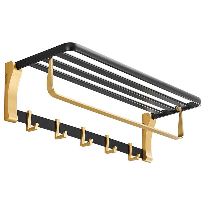 BowLift | Contemporary Bath Accessories Set Black & Golden Bath Shelf/Towel Bar