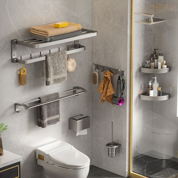 BowLift | Modern Gray Bathroom Accessories Set Aluminum Stainless Steel Bathroom Shelf/Towel Hooks/Towel Bar