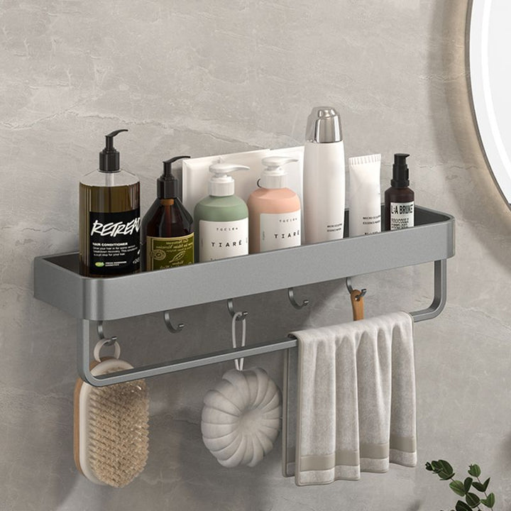 BowLift | Modern Grey 2-piece Bathroom Accessory Set, Matte Grey, Bathroom Shelf