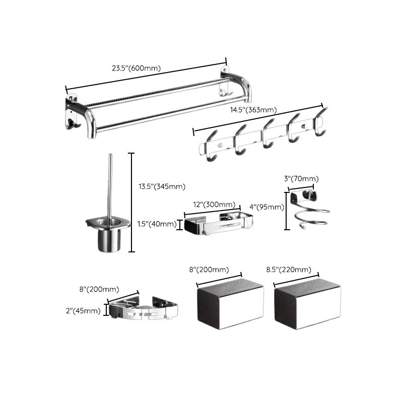 BowLift | Modern Stainless Steel Bathroom Set Silver Bathroom Accessory Set