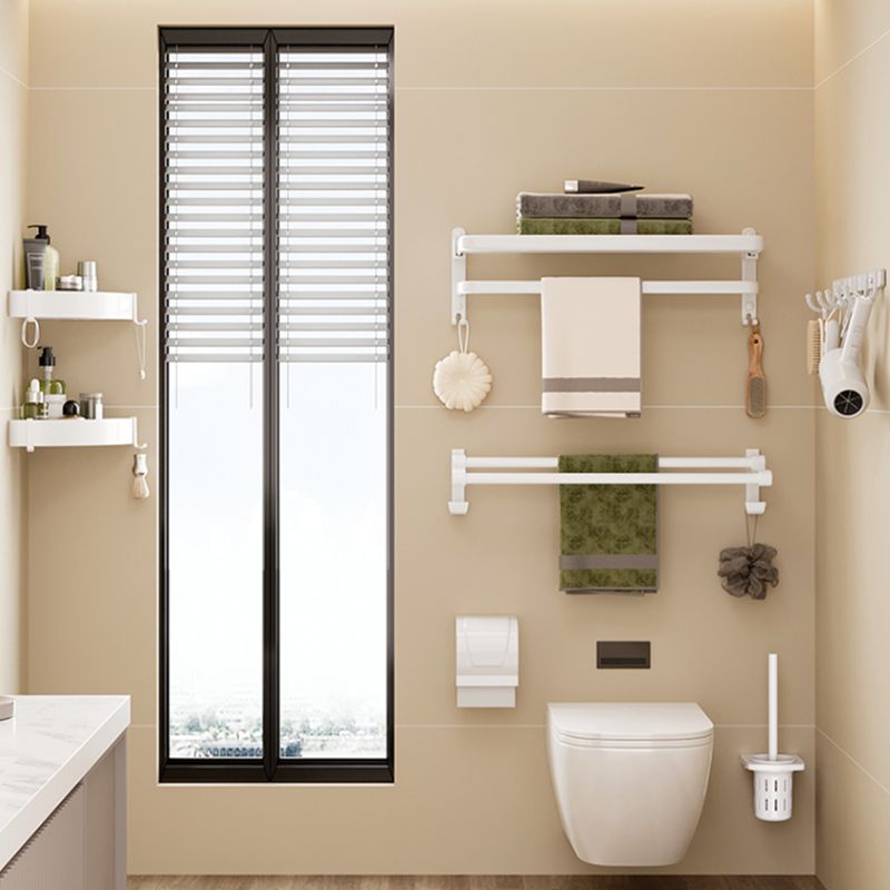 BowLift | Contemporary Bathroom Hardware Set in White with Bath Shelf/Towel Holder/Paper Holder
