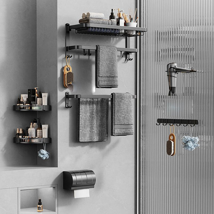 BowLift | Minimalist black bathroom accessory set paper holder towel bar bathroom hardware set