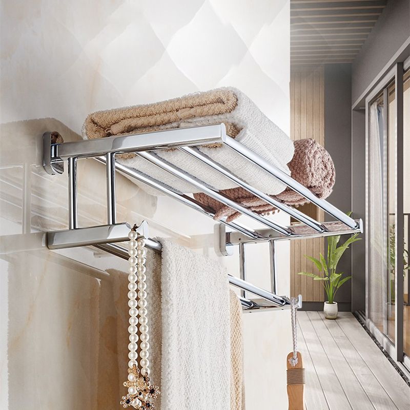 BowLift | Polished Chrome Modern Bathroom Accessory Set Silver Towel Holder/Bath Shelf